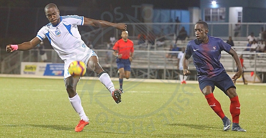 BDFSP talented midfielder Rashad Jules (left) scored two goals last night.