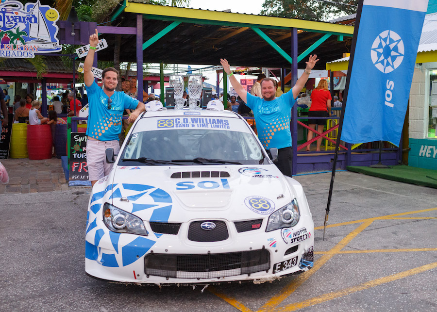 Winners Dane Skeete (left) and co-driver Tyler Mayhew with the Subaru Impreza WRC S12B. (Picture by Himal Reece)