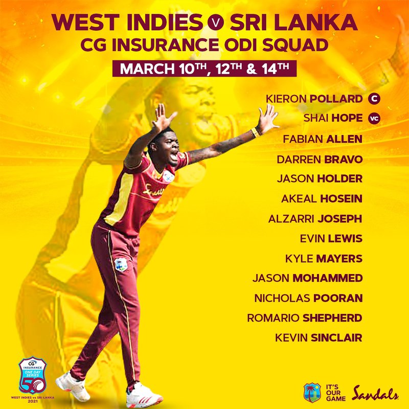 West Indies Name Squad For T20i And ODI Series Against Sri Lanka ...