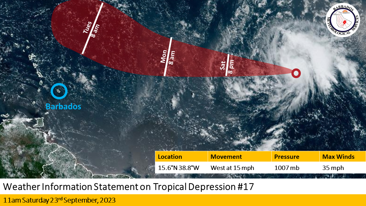 Barbados Meteorological Services Monitoring Tropical Depression #17 in the Central Atlantic