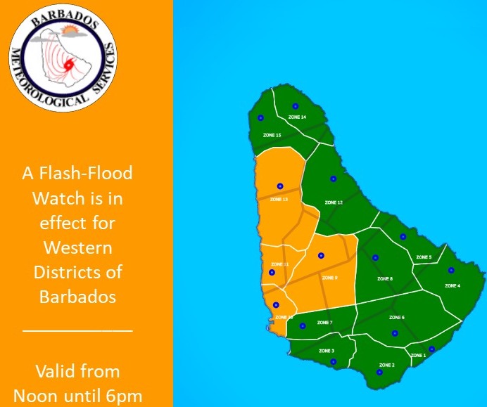 Barbados Meteorological Services Issues Flash Flood Watch for Western Districts