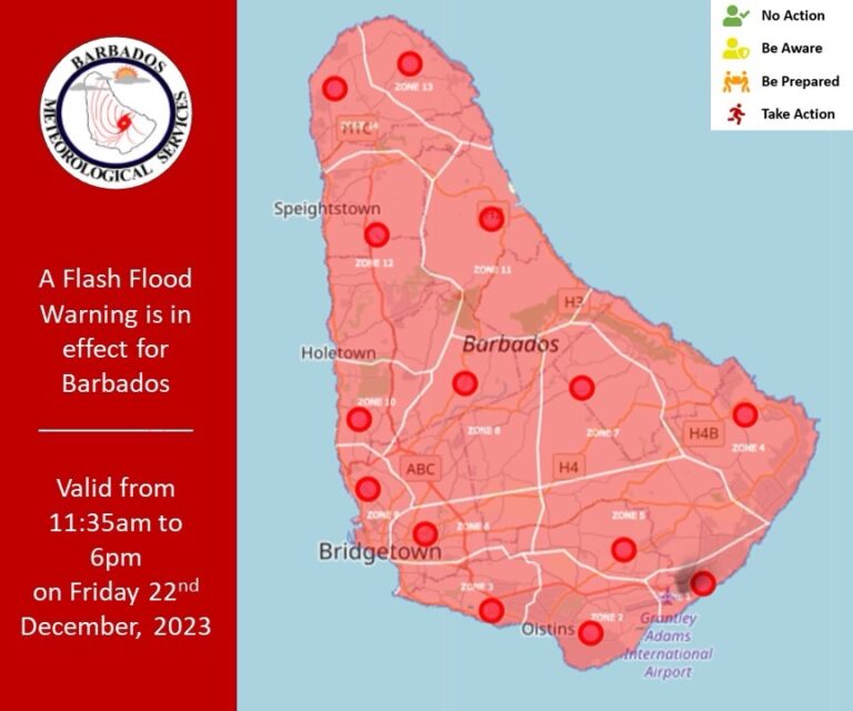 Flash flood warning in effect for Barbados