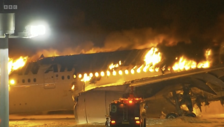 Passengers, crew escape fireball on Japan Airlines plane after airport collision