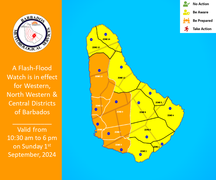 Barbados Meteorological Services Issues Flash Flood Watch Due to Excessive Rainfall: High Risk of Flooding in Low-Lying Areas