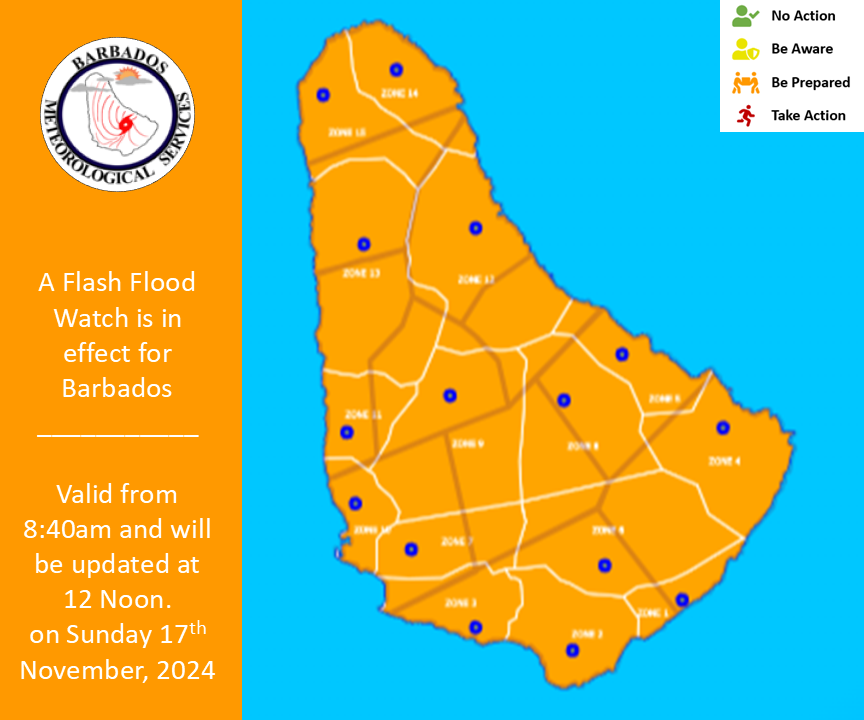 Flash flood watch issued for Barbados