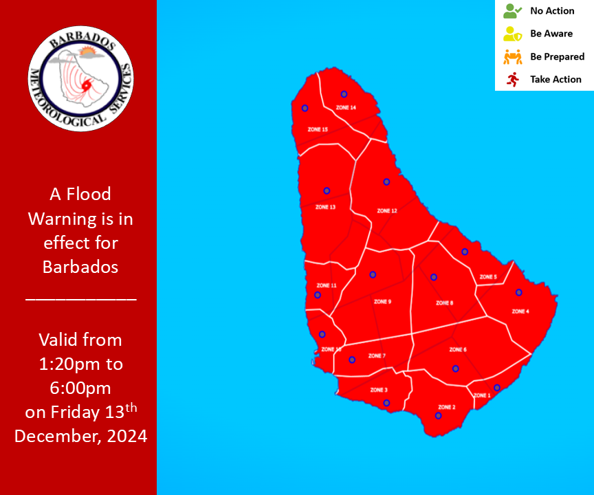 Flood Warning Issued by Barbados Meteorological Services: Areas of St. George Affected, Precautions Advised | December 13-14, 2024