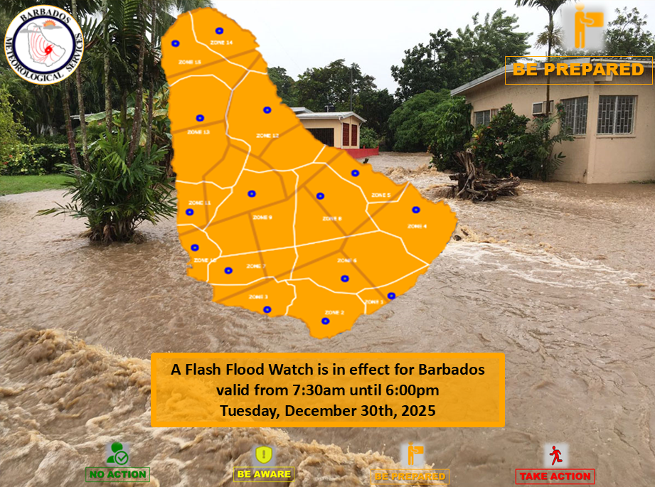 Flash-flood watch  back in effect for Barbados
